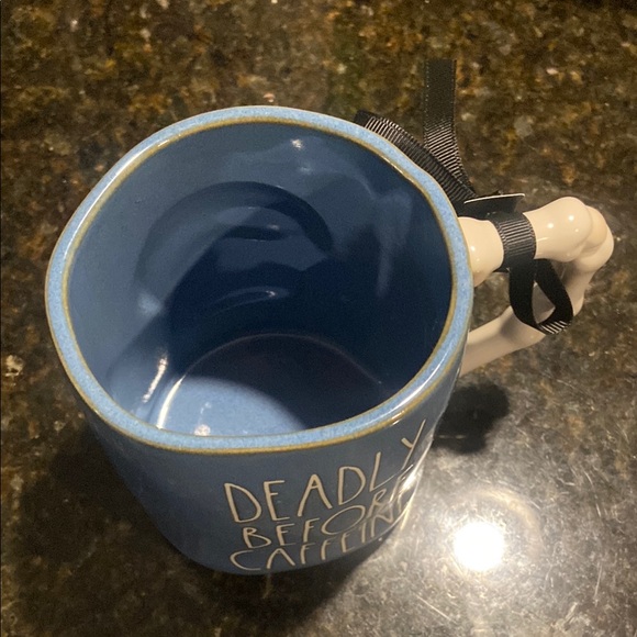 Rae Dunn Deadly Before Caffeine double sided Blue Skull Mug with Skeleton Handle - Picture 9 of 10